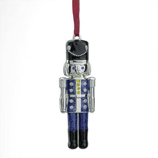 3.75" Shiny Silver And Blue Nutcracker Crystal Embellished Ornament